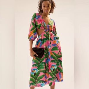 New FARM Rio x Anthropologie Printed V-Neck Cutout Dress